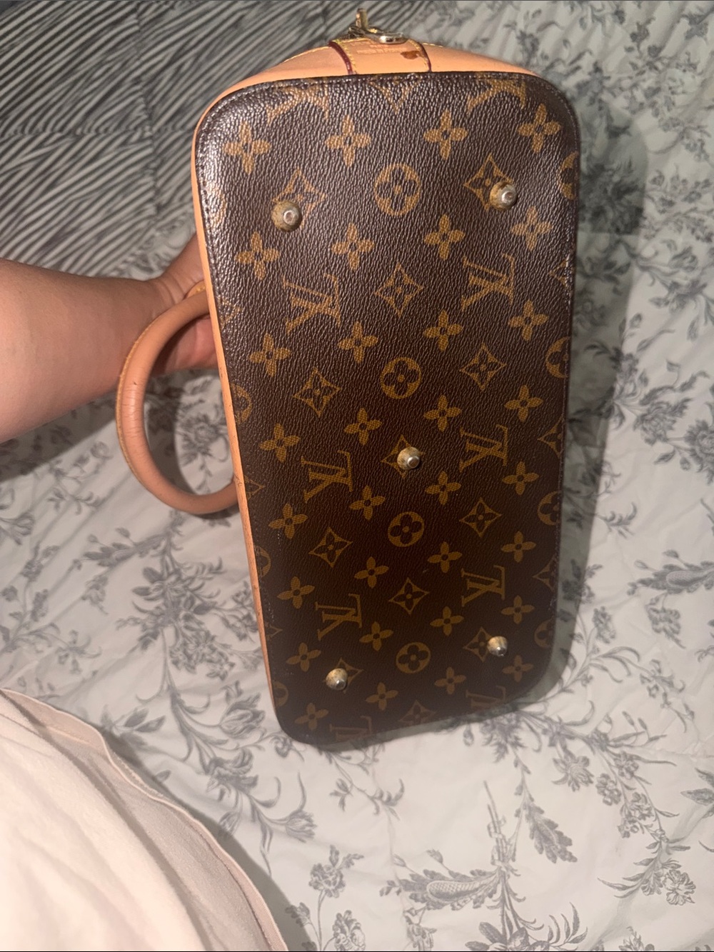 Brown Monogram Satchel with Tan Trim - Picture 5 of 15